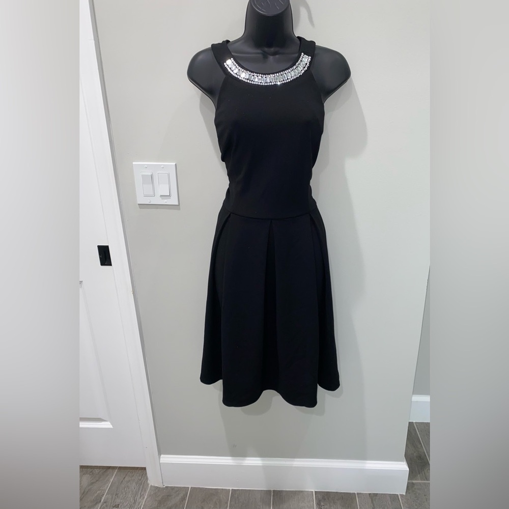 Last chance! Black high neck dress with jewel neckline